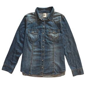 H&M &Denim Western Snap Button Shirt Medium Wash Size 14